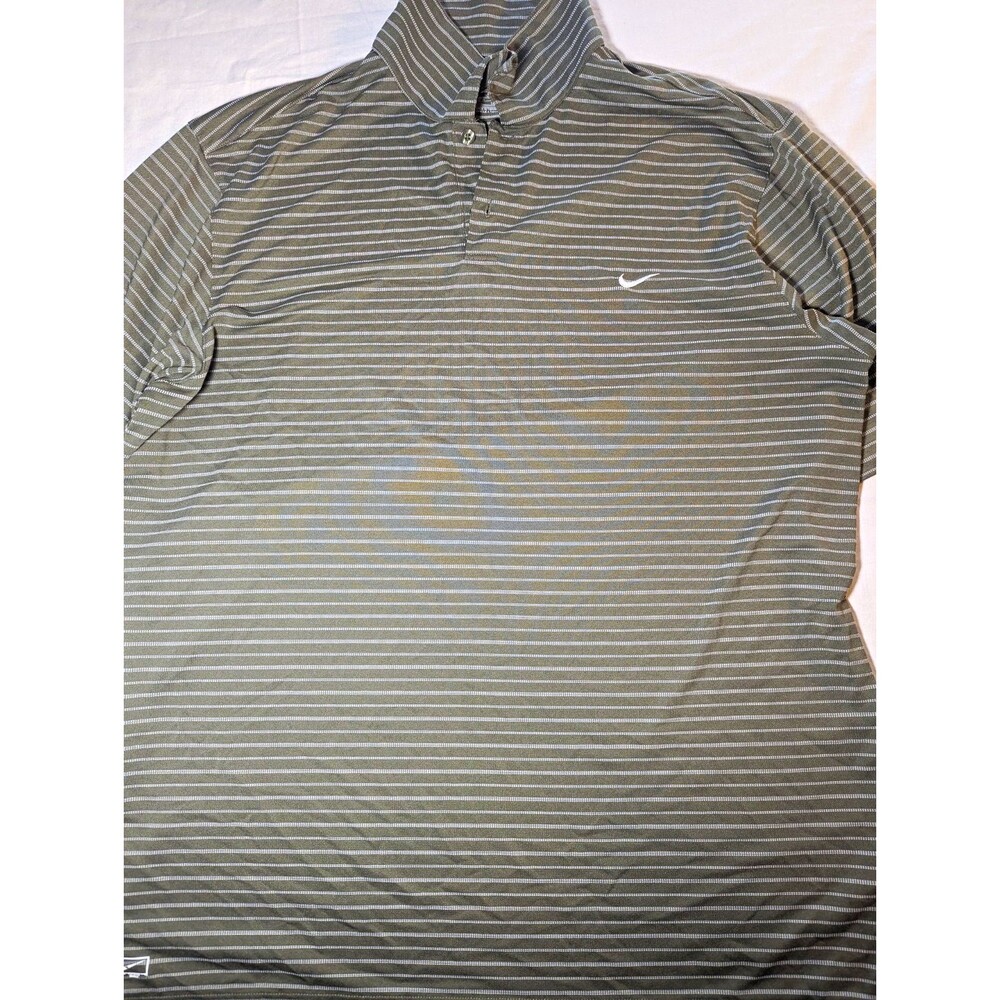 Nike Golf Men's Striped Polo Shirt Size XL Green/White Short Sleeve Logo